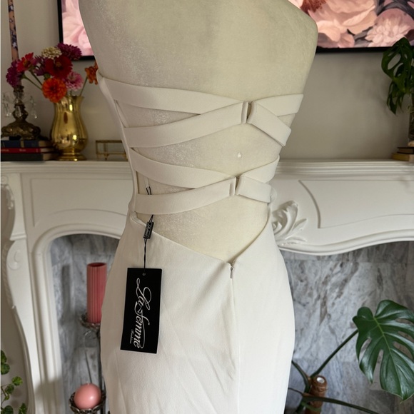 La Femme Strapless Evening Dress in White 27035 - Picture 9 of 13